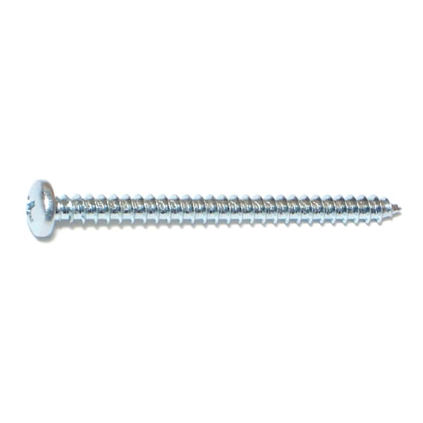 Sheet Metal Screw, #10 x 2-1/2 in, Zinc Plated Steel Pan Head Phillips Drive, 100 PK
